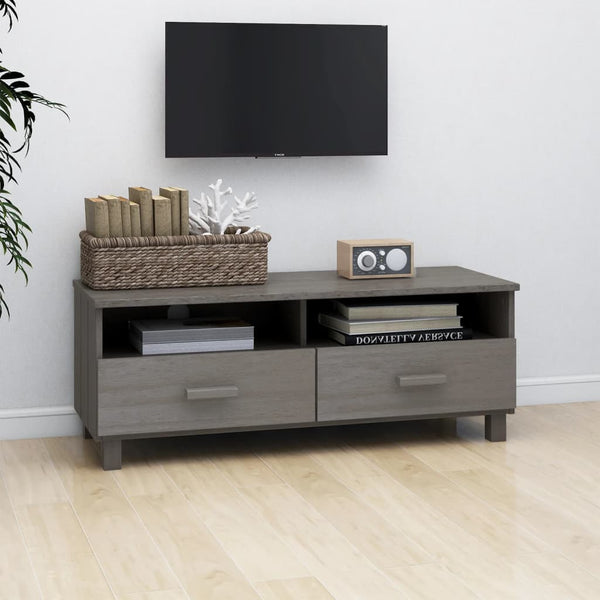TV Schrank Hellgrau Kiefer Massivholz 106 cm