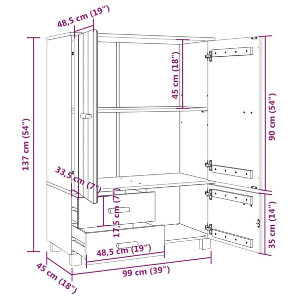 Kleiderschrank Kiefer Massivholz Honigbraun 99x45x137 cm