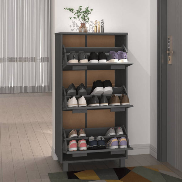 Dunkelgrauer Schuhschrank Kiefer Massivholz
