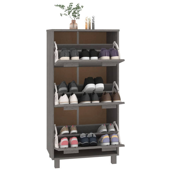 Schuhschrank HAMAR Hellgrau Kiefer Massivholz