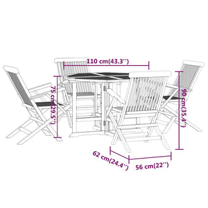 5-tlg. Garten-Essgruppe Klappbar Massivholz Teak