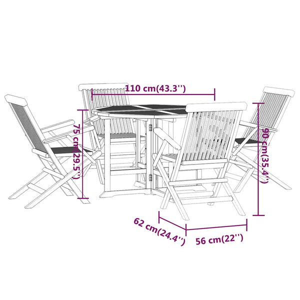 5-tlg. Garten-Essgruppe Klappbar Massivholz Teak