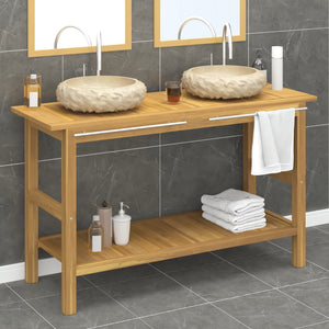 Waschtisch mit Creme Marmorbecken Massivholz Teak