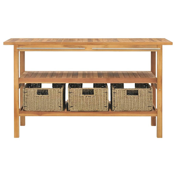 Waschtisch mit Creme Marmorbecken Massivholz Teak
