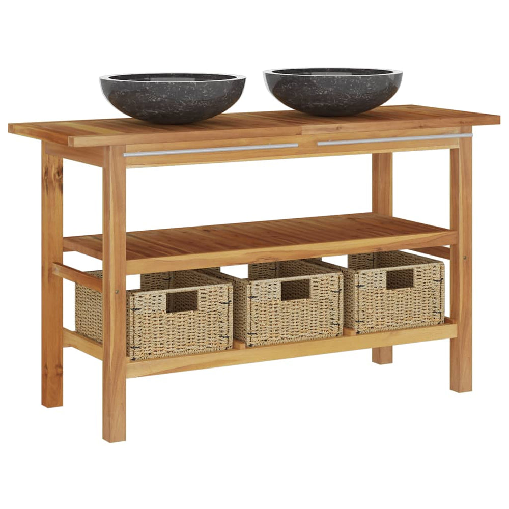 Waschtisch mit Marmorwaschbecken Schwarz Massivholz Teak