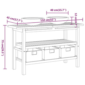 Waschtisch mit Marmorwaschbecken Schwarz Massivholz Teak