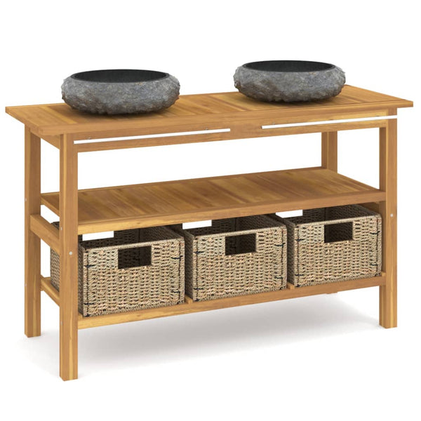 Waschtisch mit Schwarzen Marmorbecken Massivholz Teak
