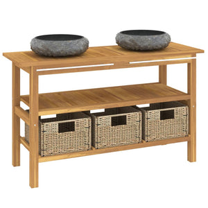 Waschtisch mit Schwarzen Marmorbecken Massivholz Teak