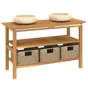 Waschtisch mit Creme Marmorbecken Massivholz Teak