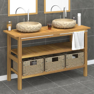Waschtisch mit Creme Marmorbecken Massivholz Teak