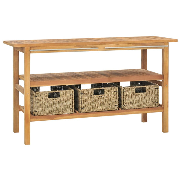 Waschtisch mit Flussstein-Waschbecken Massivholz Teak