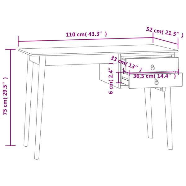 Massivholz Teak Schreibtisch mit 2 Schubladen