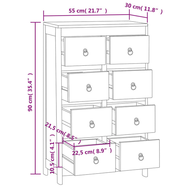 Teak Kommode 55x30x90cm Massivholz