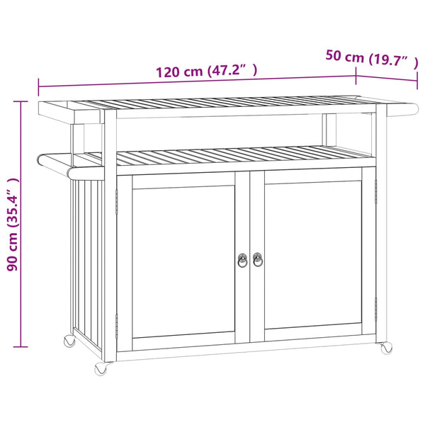 Barwagen Teak Massivholz 120x50x90 cm