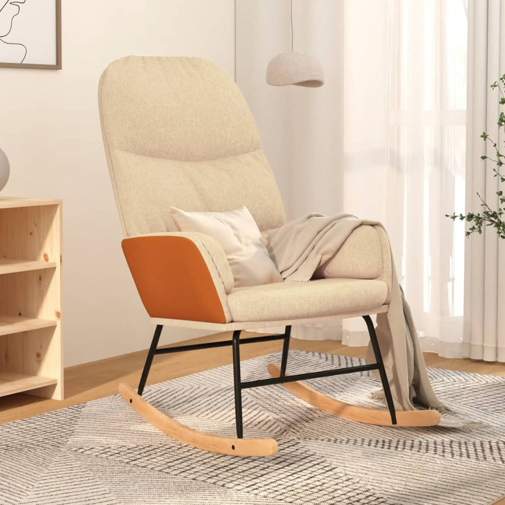 Cremeweißer Schaukelstuhl mit Stoffbezug