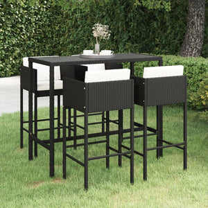 5-tlg. Gartenbar-Set mit Kissen Poly Rattan Schwarz