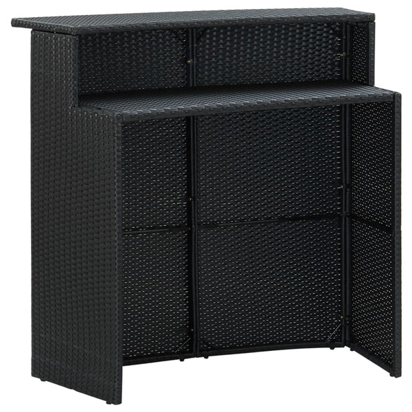 3-tlg. Gartenbar-Set mit Kissen Poly Rattan Schwarz