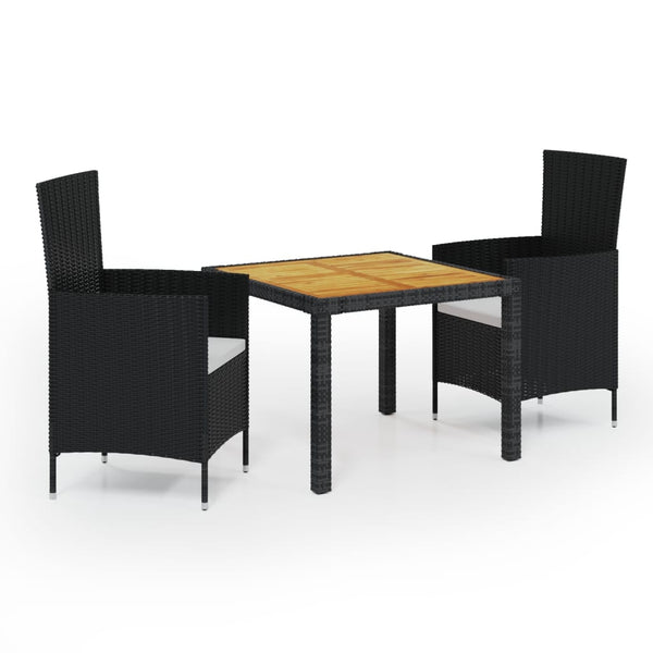 3-tlg. Garten-Essgruppe mit Auflagen Poly Rattan Schwarz