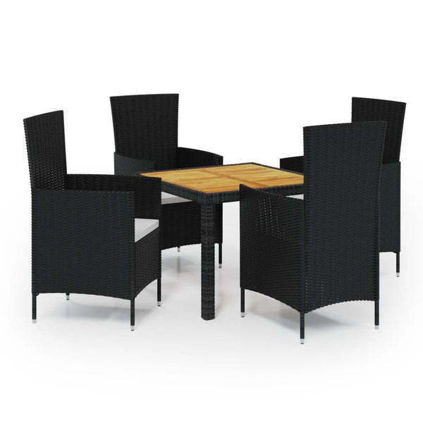 5-tlg. Garten-Essgruppe mit Kissen Poly Rattan Schwarz