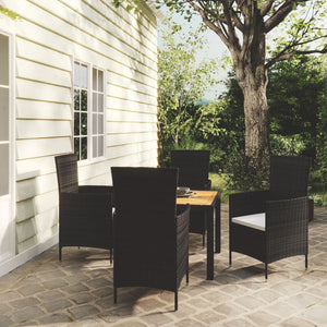 5-tlg. Garten-Essgruppe mit Kissen Poly Rattan Schwarz