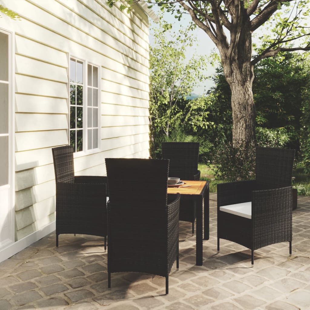 5-tlg. Garten-Essgruppe mit Kissen Poly Rattan Schwarz