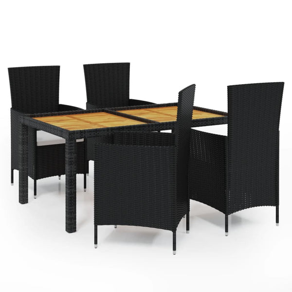 5-tlg. Garten-Essgruppe mit Kissen Poly Rattan Schwarz