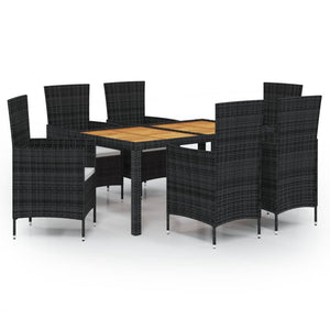 7-tlg. Garten-Essgruppe mit Auflagen Poly Rattan Schwarz