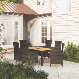 7-tlg. Garten-Essgruppe mit Auflagen Poly Rattan Schwarz