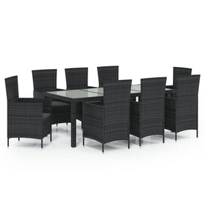 9-tlg. Garten-Essgruppe mit Kissen Poly Rattan Schwarz