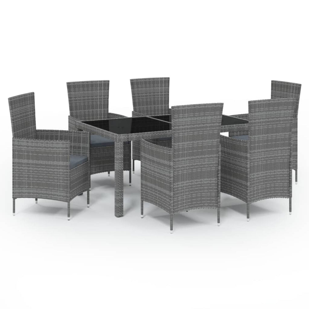 7-tlg. Garten-Essgruppe mit Kissen Poly Rattan Grau