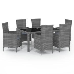 7-tlg. Garten-Essgruppe mit Kissen Poly Rattan Grau