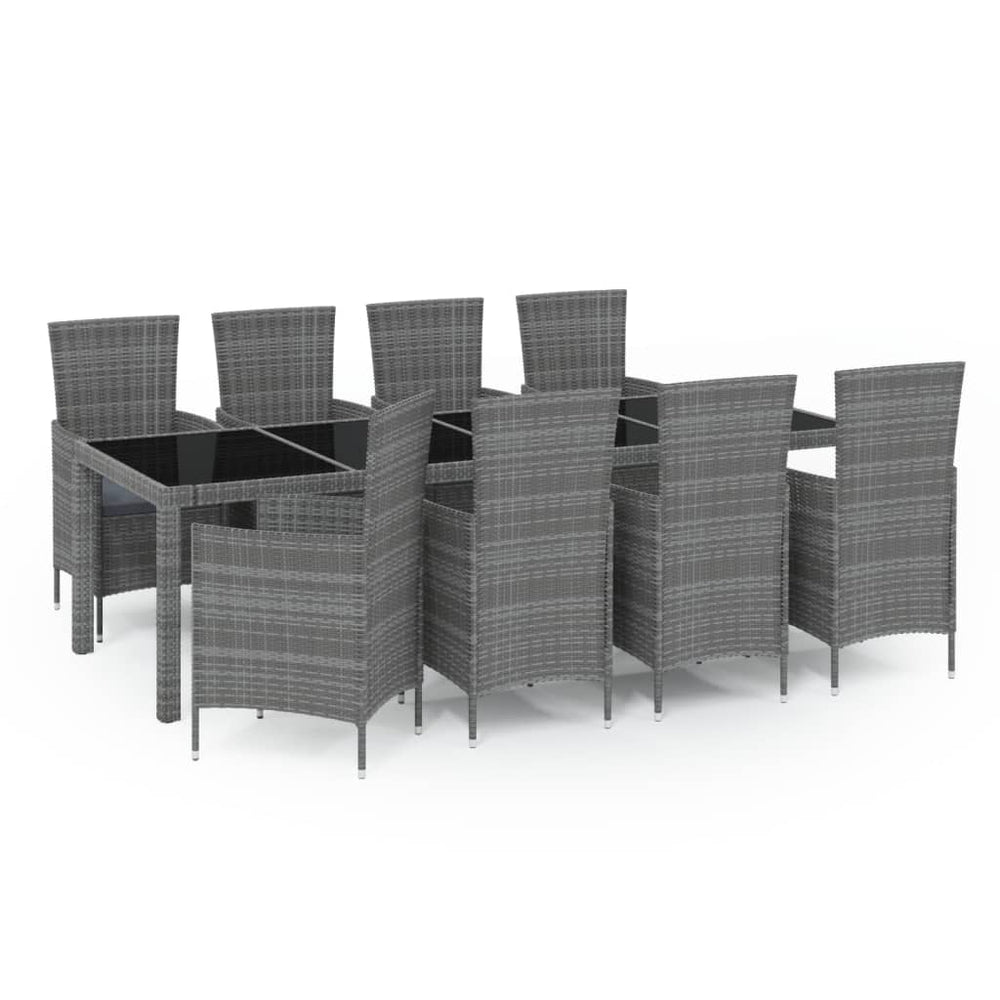 9-tlg. Garten-Essgruppe mit Kissen Poly Rattan Grau