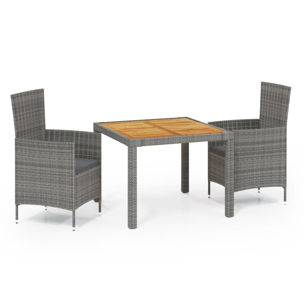 3-tlg. Garten-Essgruppe mit Kissen Poly Rattan Grau