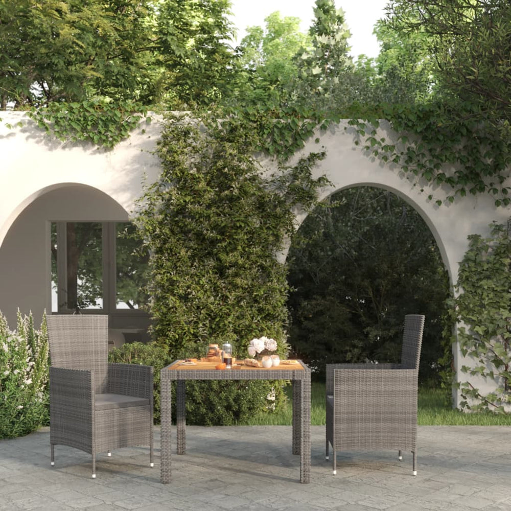 3-tlg. Garten-Essgruppe mit Kissen Poly Rattan Grau