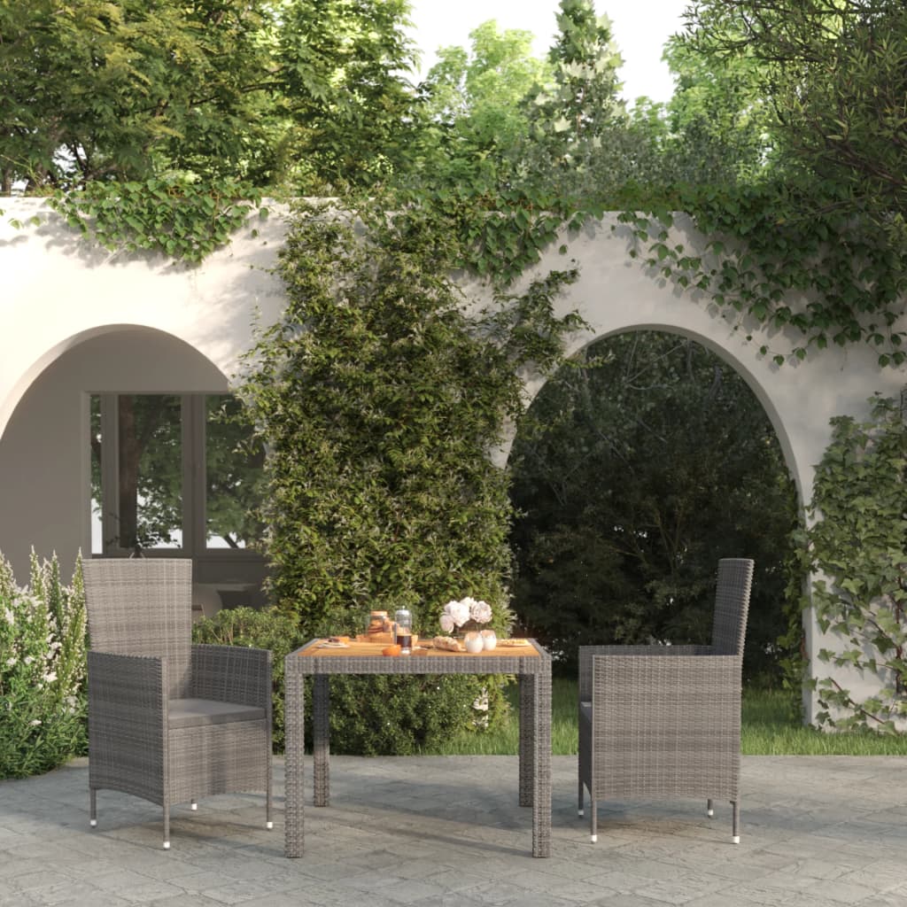 3-tlg. Garten-Essgruppe mit Kissen Poly Rattan Grau