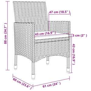 7-tlg. Garten-Essgruppe mit Kissen Poly Rattan Grau