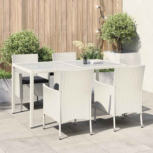 5-tlg. Garten-Essgruppe mit Auflagen Poly Rattan Weiß