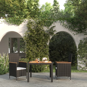3-tlg. Garten-Essgruppe mit Auflagen Poly Rattan Schwarz