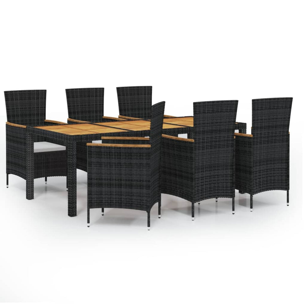 7-tlg. Garten-Essgruppe mit Auflagen Poly Rattan Schwarz
