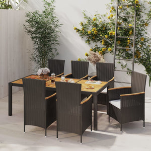 7-tlg. Garten-Essgruppe mit Auflagen Poly Rattan Schwarz