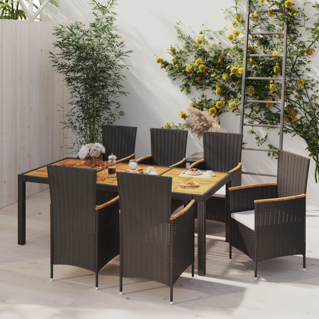 7-tlg. Garten-Essgruppe mit Auflagen Poly Rattan Schwarz