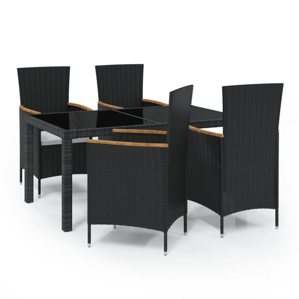 5-tlg. Garten-Essgruppe mit Kissen Poly Rattan Schwarz