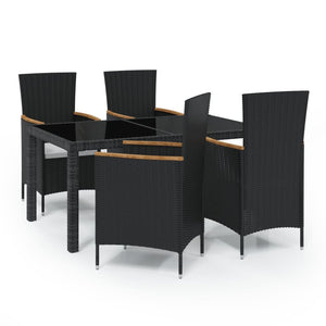 5-tlg. Garten-Essgruppe mit Kissen Poly Rattan Schwarz