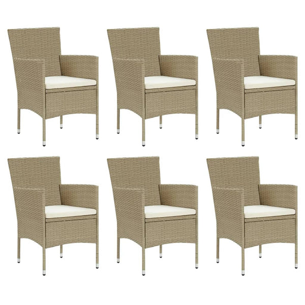 7-tlg. Garten-Essgruppe mit Kissen Poly Rattan Beige
