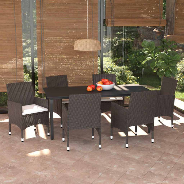 7-tlg. Garten-Essgruppe mit Kissen Poly Rattan Braun