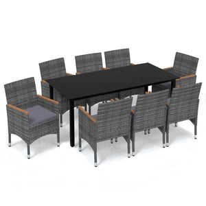 9-tlg. Garten-Essgruppe mit Kissen Poly Rattan Grau