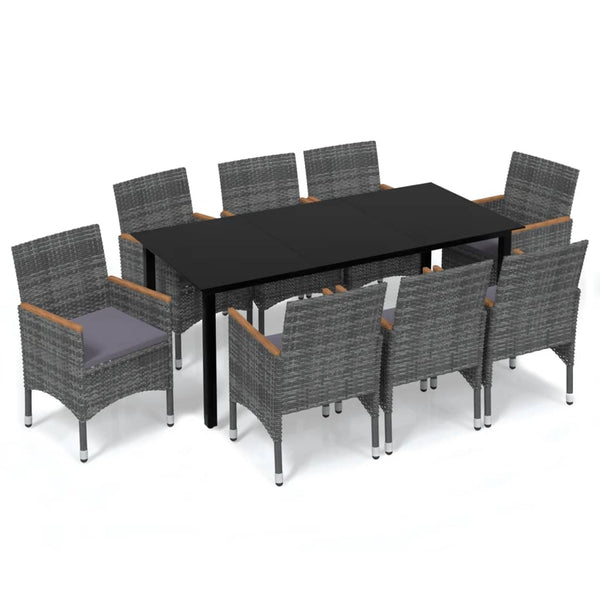 9-tlg. Garten-Essgruppe mit Kissen Poly Rattan Grau