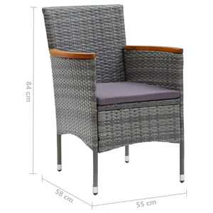 3-tlg. Garten-Essgruppe mit Kissen Poly Rattan Grau