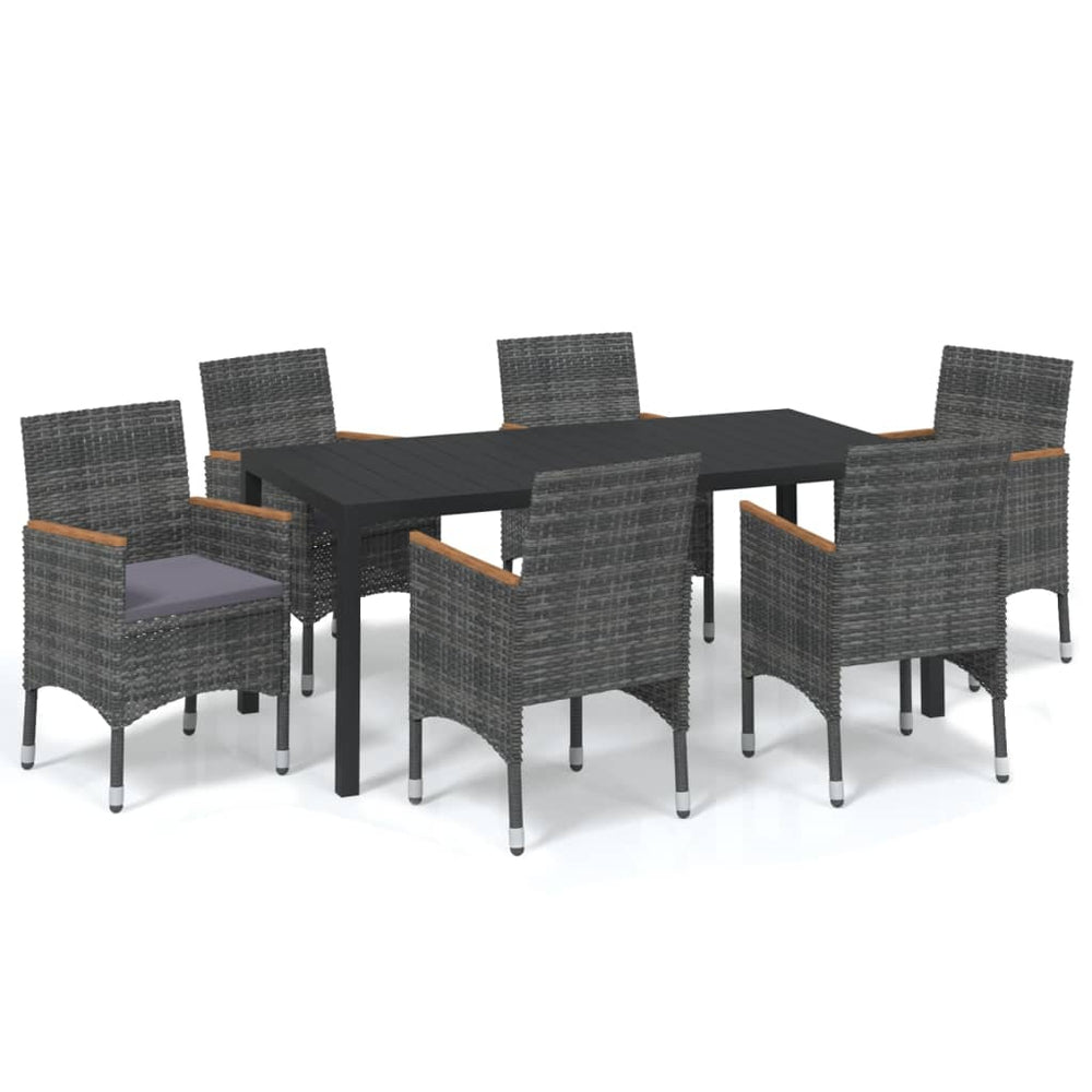 7-tlg. Garten-Essgruppe mit Kissen Poly Rattan Grau