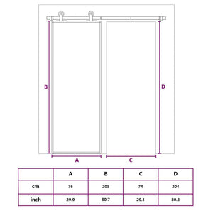 Schiebetür Schwarz 76x205 cm ESG Glas und Aluminium